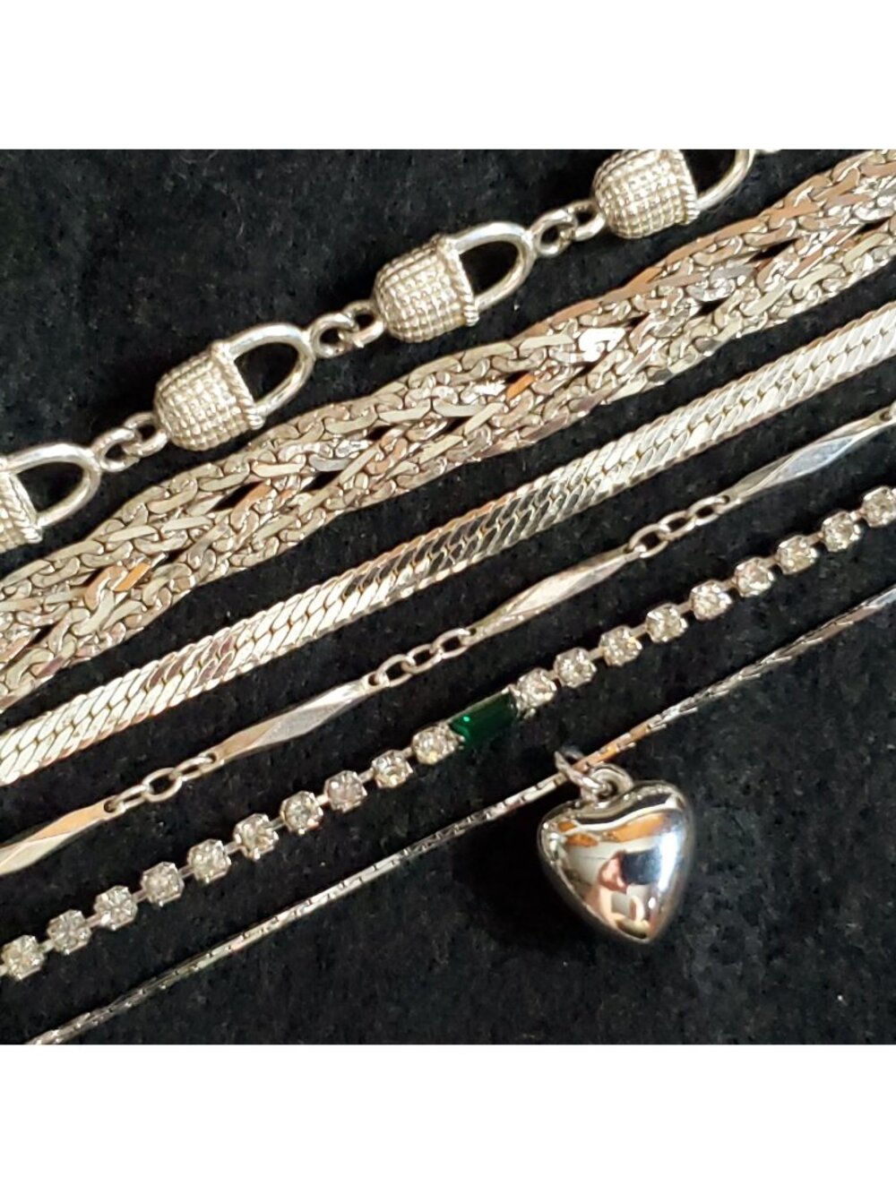 Silver Tone Bracelet Lot of 6 Chain Basket Heart 6.5-7.5" Vintage